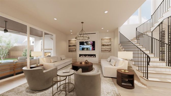 Fireplace, Interior, Living room, Pendant Lights, Recessed Lighting
