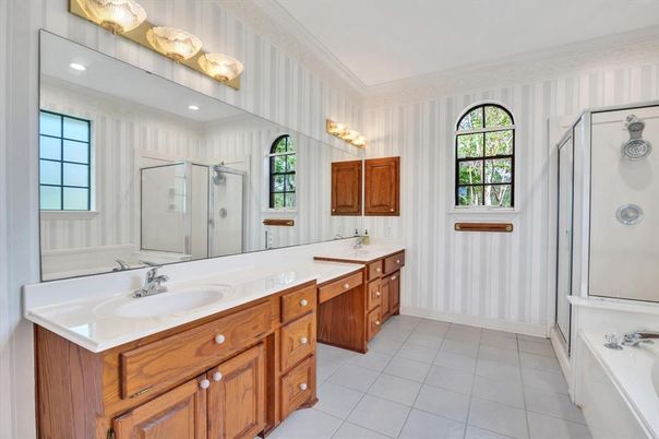 Bathroom, Dual Sink Vanities, Glass Shower, Interior, Recessed Lighting