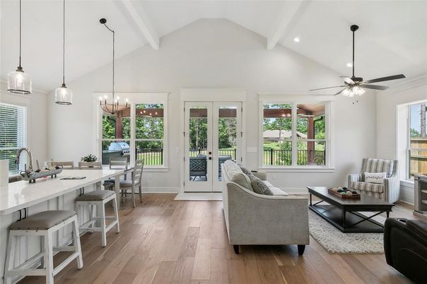 Chandelier, Dining room, Interior, Living room, Pendant Lights, Recessed Lighting, Wood Texture Flooring