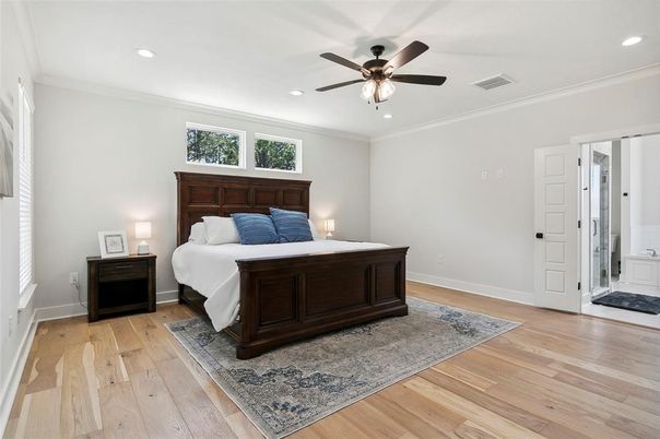 Bedroom, Interior, Recessed Lighting, Wood Texture Flooring