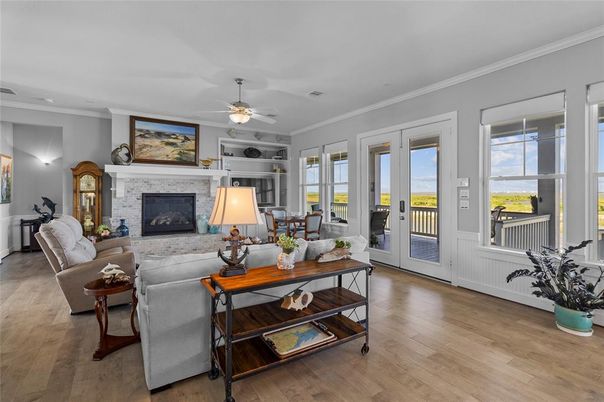Dining room, Fireplace, Interior, Living room, Wood Texture Flooring