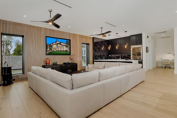 Interior, Kitchen, Living room, Pendant Lights, Recessed Lighting, Wood Texture Flooring