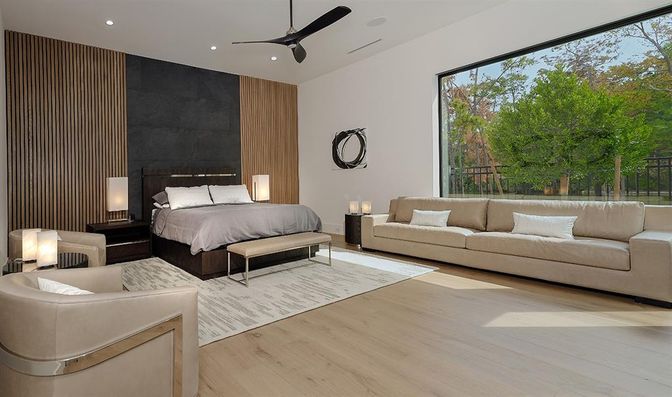 Bedroom, Interior, Recessed Lighting, Wood Texture Flooring