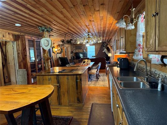 Dining room, Interior, Kitchen, Living room, Pendant Lights, Wooden Ceilings, Wood Texture Flooring