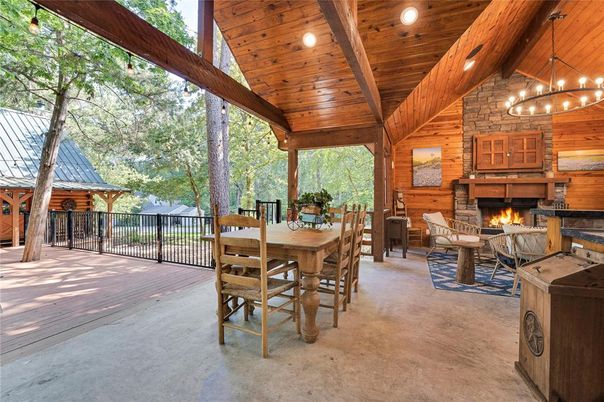 Exterior, Fireplace, Pendant Lights, Wooden Ceilings