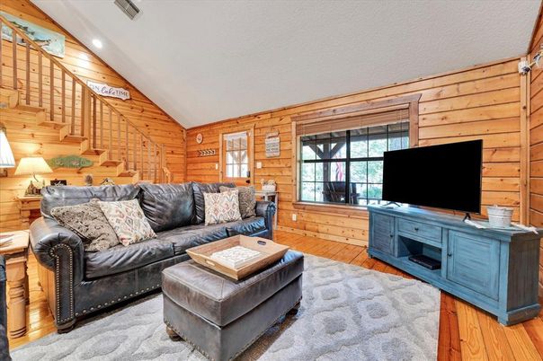 Interior, Living room, Recessed Lighting, Wood Texture Flooring, Wooden Walls