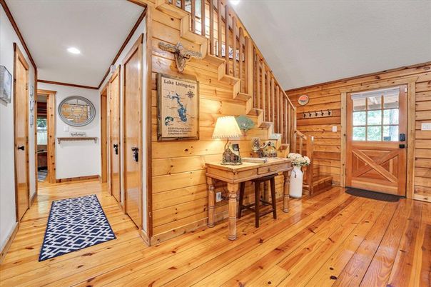 Home Office, Interior, Recessed Lighting, Wood Texture Flooring, Wooden Walls