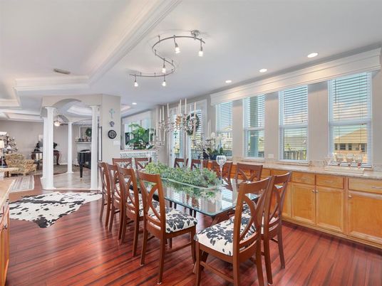 Dining room, Interior, Recessed Lighting, Wood Texture Flooring