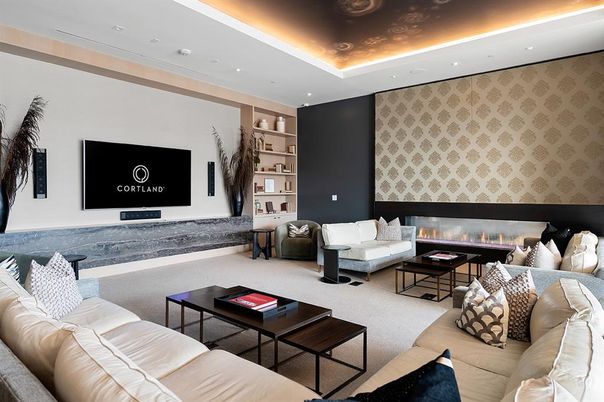 Fireplace, Interior, Living room, Recessed Lighting