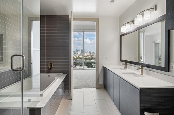 Bathroom, Dual Sink Vanities, Glass Shower, Interior