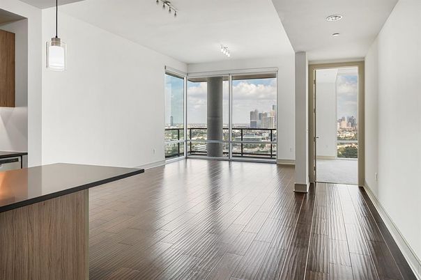 Empty room, Interior, Pendant Lights, Recessed Lighting, Wood Texture Flooring