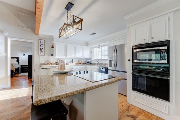 Interior, Kitchen, Pendant Lights, Stainless Steel Appliances, Wood Texture Flooring