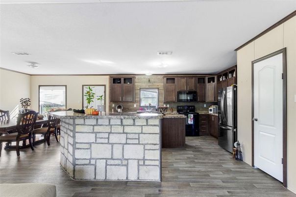 Dining room, Interior, Kitchen, Stainless Steel Appliances, Wood Texture Flooring