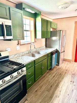 Interior, Kitchen, Stainless Steel Appliances, Wood Texture Flooring