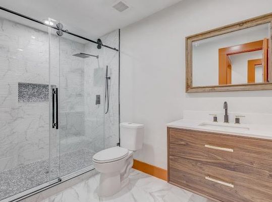 Bathroom, Glass Shower, Interior, Marble, Marble Walls