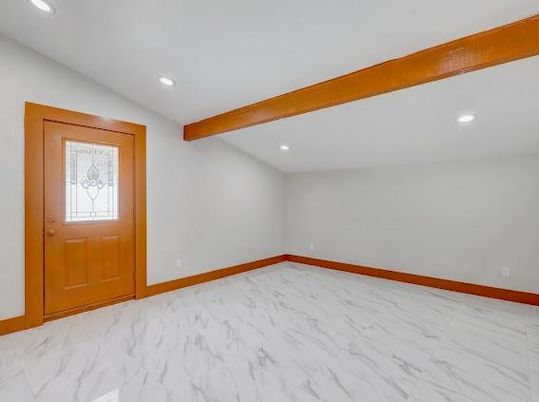 Empty room, Interior, Marble, Recessed Lighting, Wooden Beams