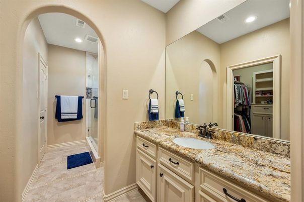Bathroom, Dual Sink Vanities, Glass Shower, Interior, Recessed Lighting