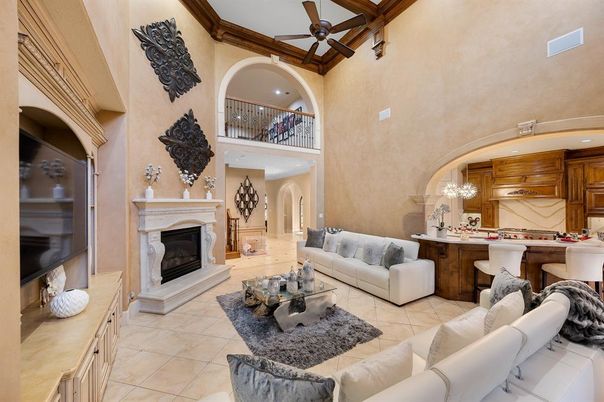 Fireplace, Interior, Kitchen, Living room, Recessed Lighting