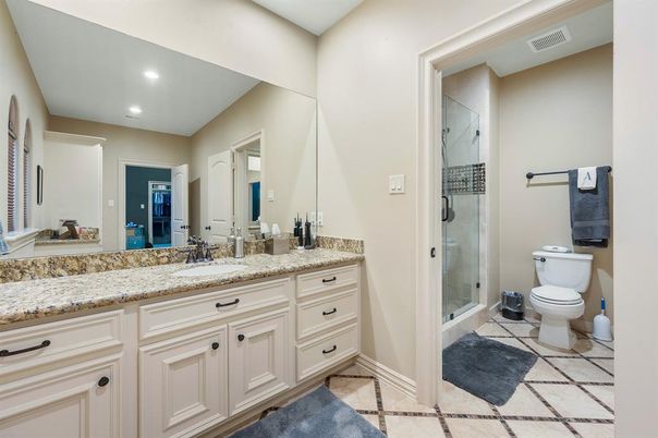 Bathroom, Dual Sink Vanities, Glass Shower, Interior, Recessed Lighting