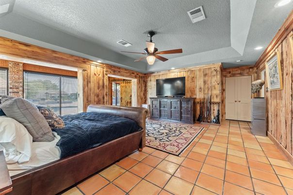 Bedroom, Interior, Recessed Lighting, Wooden Walls