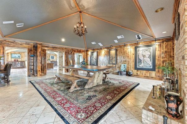 Billiard Table, Chandelier, Game Room, Interior, Wooden Walls