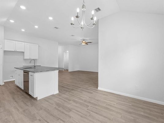 Chandelier, Interior, Kitchen, Recessed Lighting, Wood Texture Flooring
