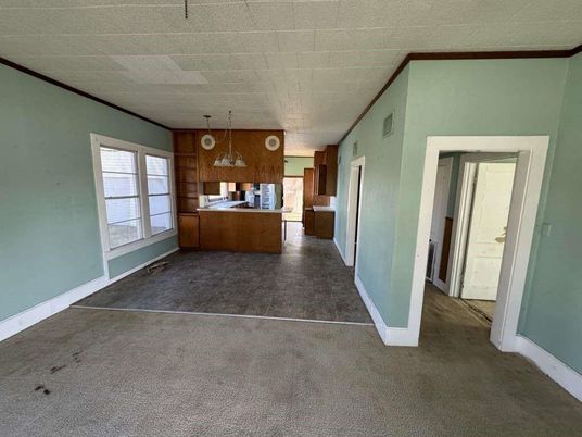 Empty room, Interior, Kitchen, Pendant Lights