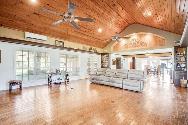 Dining room, Interior, Living room, Recessed Lighting, Wooden Ceilings, Wood Texture Flooring