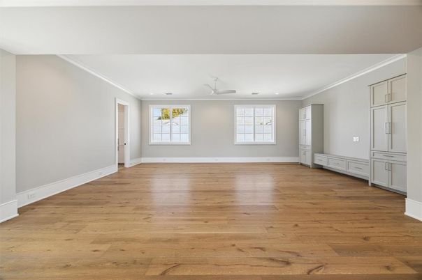 Empty room, Interior, Recessed Lighting, Wood Texture Flooring