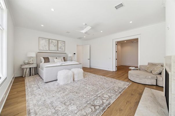 Bedroom, Interior, Recessed Lighting, Wood Texture Flooring