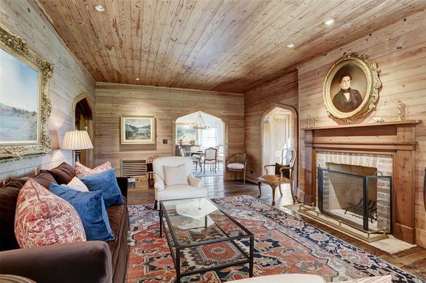 Fireplace, Interior, Living room, Recessed Lighting, Wooden Ceilings, Wood Texture Flooring, Wooden Walls