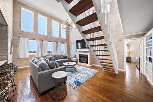 Chandelier, Fireplace, Interior, Living room, Wooden Beams, Wood Texture Flooring, Wooden Walls