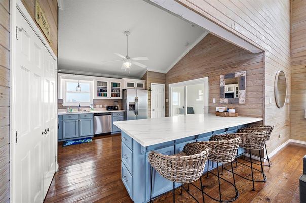 Interior, Kitchen, Stainless Steel Appliances, Wood Texture Flooring, Wooden Walls
