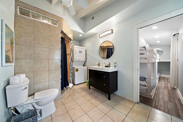 Bathroom, Interior, Recessed Lighting, Wood Texture Flooring