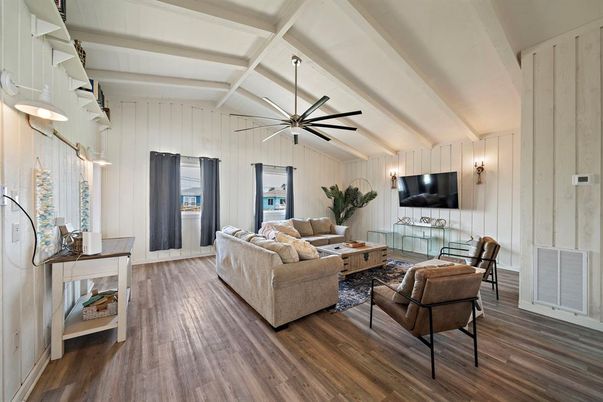 Interior, Living room, Pendant Lights, Wood Texture Flooring