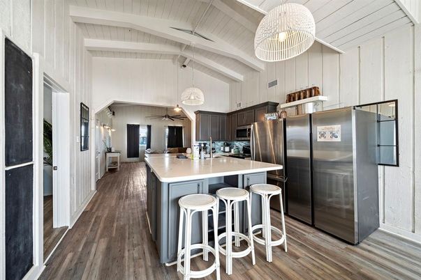 Interior, Kitchen, Pendant Lights, Stainless Steel Appliances, Wood Texture Flooring