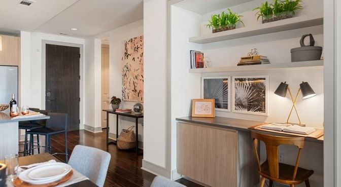 Home Office, Interior, Recessed Lighting, Wood Texture Flooring