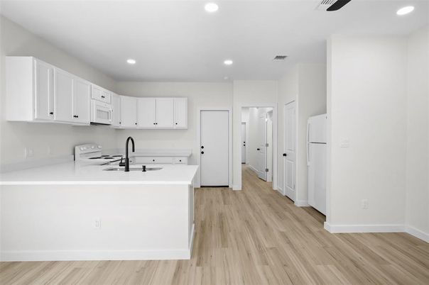 Interior, Kitchen, Recessed Lighting, Wood Texture Flooring