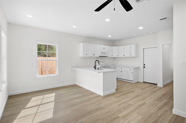 Interior, Kitchen, Recessed Lighting, Wood Texture Flooring
