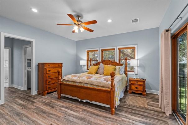 Bedroom, Interior, Recessed Lighting, Wood Texture Flooring