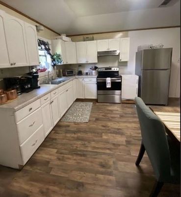 Interior, Kitchen, Stainless Steel Appliances, Wood Texture Flooring