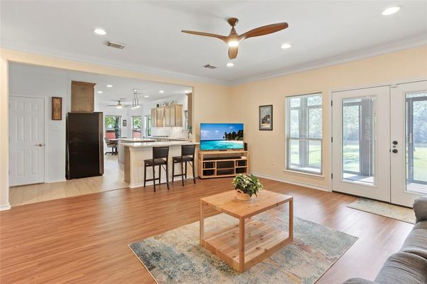 Interior, Kitchen, Pendant Lights, Recessed Lighting, Wood Texture Flooring