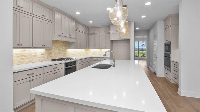 Interior, Kitchen, Pendant Lights, Recessed Lighting, Wood Texture Flooring