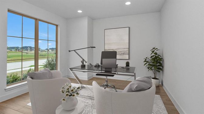 Home Office, Interior, Recessed Lighting, Wood Texture Flooring