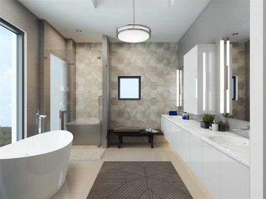 Bathroom, Dual Sink Vanities, Free Standing Baths, Glass Shower, Interior, Pendant Lights, Recessed Lighting