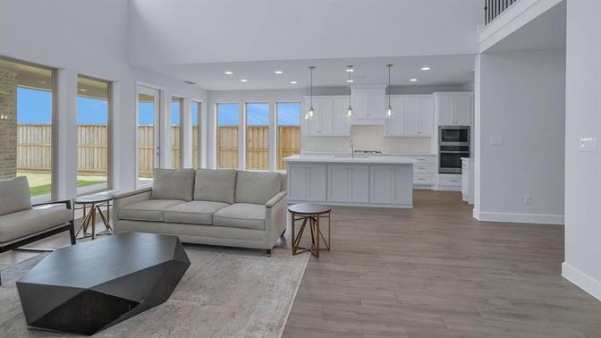 Interior, Kitchen, Living room, Pendant Lights, Recessed Lighting, Stainless Steel Appliances, Wood Texture Flooring