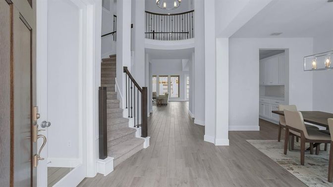 Dining room, Interior, Pendant Lights, Wood Texture Flooring