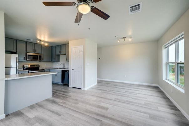 Interior, Kitchen, Stainless Steel Appliances, Wood Texture Flooring