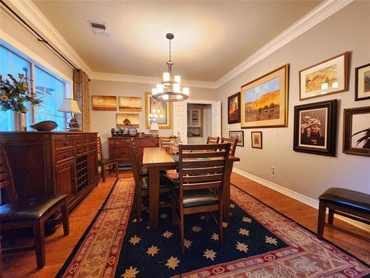 Chandelier, Dining room, Interior, Pendant Lights, Wood Texture Flooring