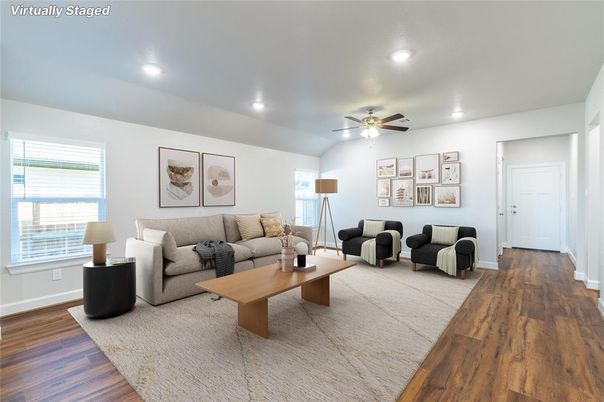 Interior, Living room, Recessed Lighting, Wood Texture Flooring